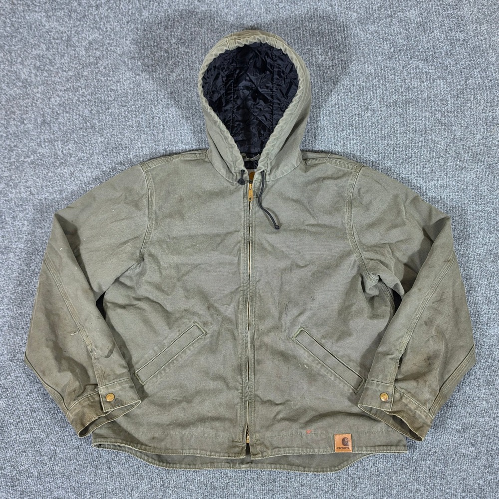 Carhartt 100733 Quilted Flannel Lined Sandstone Active Jacket Green Men L Stains